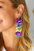 Mardi Gras Sequin &amp; Beaded Dangle Earrings - £6.24 GBP
