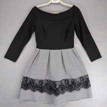 Vian Studio Striped Fit &amp; Flare Skater Dress Sz L Made Italy 3/4 Slv Bla... - $30.00
