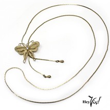 Vintage Delicate Gold Filigree Butterfly Slide Bolo Necklace, 28&quot; Long -... - $22.00