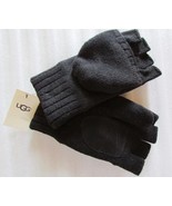 UGG Gloves Knit Flip Mittens Leather Palm 45% Wool Blend Black L/XL New - $100.24 CAD
