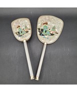 Vintage Dresser Asian &amp; Silver Themed Mother Of Pearl Mirror &amp; Brush Van... - £15.52 GBP