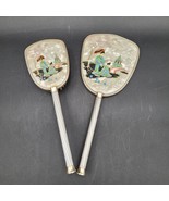 Vintage Dresser Asian &amp; Silver Themed Mother Of Pearl Mirror &amp; Brush Van... - $27.26 CAD