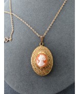 Vintage Cameo Style Locket Pendant Necklace Ornate Frame 18&quot; Long Chain ... - $53.46 CAD