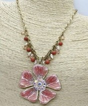 Kenneth Cole Flower Necklace Crystal &amp; Enamel Swirl 2 1/4&quot; Pendant Beaded Chain - £13.85 GBP