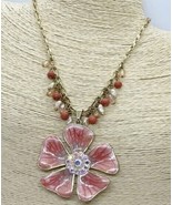 Kenneth Cole Flower Necklace Crystal &amp; Enamel Swirl 2 1/4&quot; Pendant Beade... - £13.62 GBP