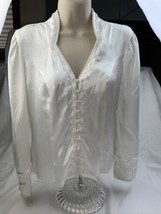 Gunne Sax Vtg Sz 5 Lace Satin Edwardian Button Up Blouse Ivory -FLAWS St... - $39.59