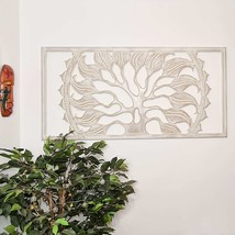 Hand Carved Wooden Wall Art - Large Decorative Mandala Distressed White Panel He - £279.69 GBP