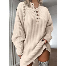 Lace Up Knitted Loose Dress - £33.95 GBP