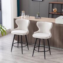 2 Set of 25&quot; Modern Linen Fabric bar chairs,180° Swivel Bar Stool Chair  - Beige - £152.18 GBP