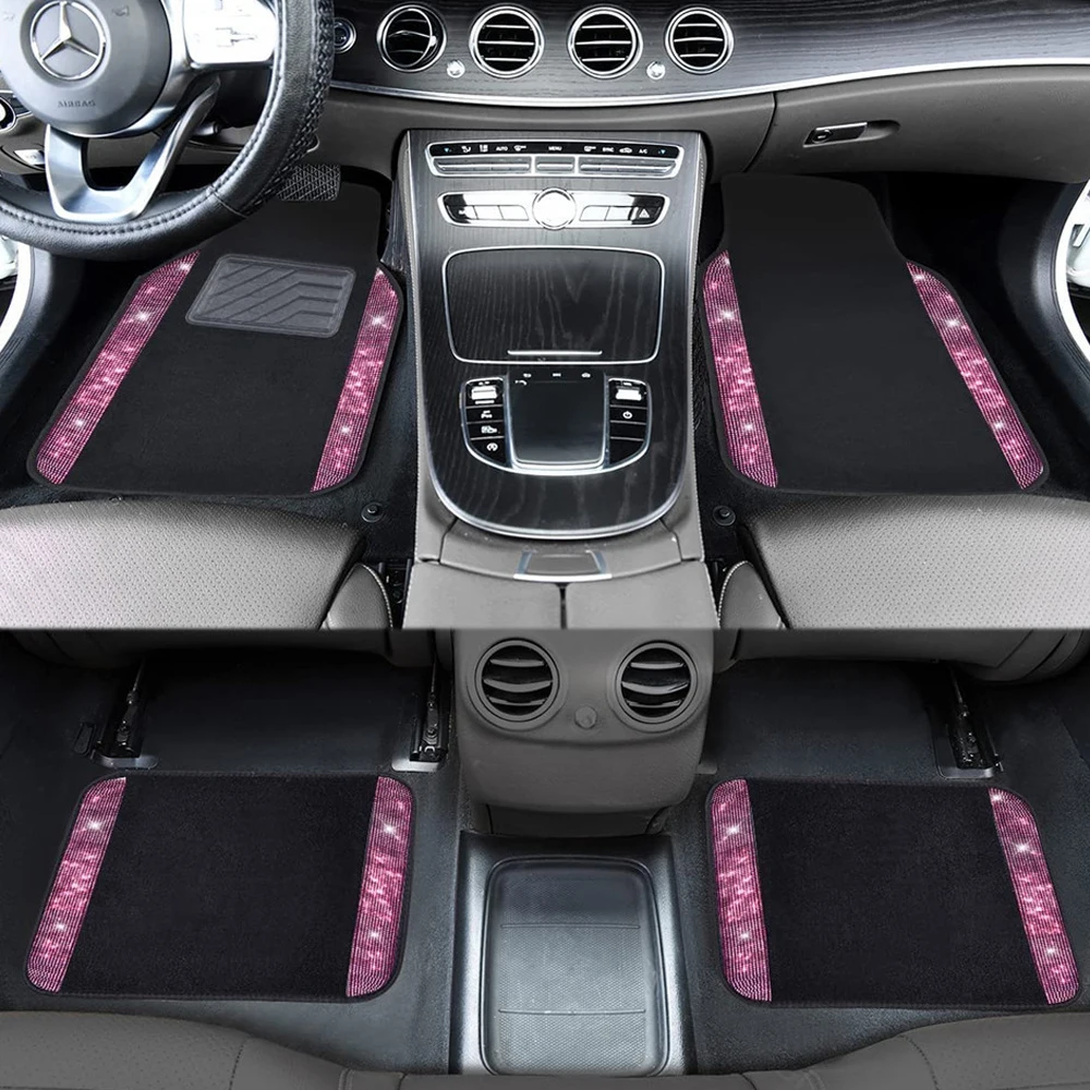 Diamond Car Floor Mats Anti-Slip Glitter Bling Carpet Set Auto Foot Covers Pink - £71.86 GBP+