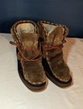 Vintage USA YODELERS Boots Womens Brown Suede Leather Fur Lined Nordic S... - $33.68