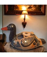 Vintage Tonala Mexican Folk Art Pottery Hand Painted Large Duck Figure - $345.52 MXN