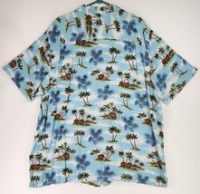 George Shirt Mens 2XL Blue Hawaiian Style Soft Casual Grandpa Core Button Up - £18.70 GBP