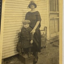 Found Black And White Photo Mom And Young Boy By House - £7.11 GBP