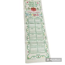 Vtg 1991 Kitchen Calendar Home Is Where The Heart Is Tea Towel Wall Hanging - £9.38 GBP