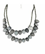 Layered Black Clear Frosty Resin Drop Necklace Seed Bead Silver Tone - £11.21 GBP