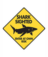 Shark Sighted - Enter at Own Risk Aluminum Shark Sign - 6&quot; x 6&quot; - $9.95