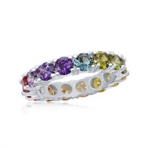 Sterling Silver Rainbow CZ Eternity Band Ring - £38.96 GBP