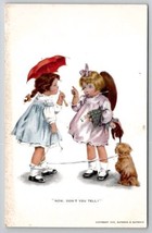 Bessie Pease Gutmann Girls Doll Umbrella Dog Now Don&#39;t You Tell Postcard... - £13.29 GBP
