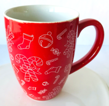 Jumbo Christmas Coffee Mug Red with White Holiday Drawings 5.5&quot; Tall Blo... - £9.91 GBP