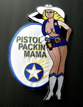 PISTOL PACKIN MAMA NOSE ART PIN UP LARGE EMBROIDERED JACKET PATCH 9.5 IN... - £8.21 GBP