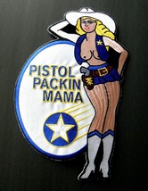 PISTOL PACKIN MAMA NOSE ART PIN UP LARGE EMBROIDERED JACKET PATCH 9.5 IN... - £8.28 GBP