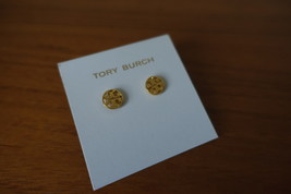 Tory Burch Logo Circle Studs Earrings In Gold Color. New - $54.99