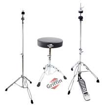 GRIFFIN Drum Hardware (3 Piece Set) - Hi-Hat Stand, Drummer&#39;s Throne Seat &amp; Stra - $80.95