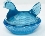 Degenhart Mini Light Blue Glass Chicken Hen On Nest Trinket Box Dish Figure - $21.99