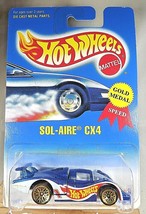 1991 Vintage Hot Wheels Blue/White Card #254 SOL-AIRE CX4 Blue w/Gold Lace Spoke - £7.86 GBP