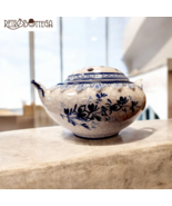 Bowl with lid in fine Bassano ceramic, crackle technique, floral decorat... - $413.31 MXN