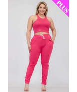 Women&#39;s Plus Size Crop Tank Top &amp; Ruched Pants Set - $27.00