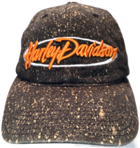 Harley Davidson Splatter Hat Grunge Spell Out Embroidered Strap Back Annco Patch - £35.57 GBP