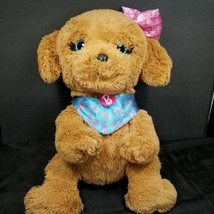 Barbie Brown Puppy Dog Plush Pink Blue Scarf Eyes Stuffed Animal Large Giant 22&quot; - £38.76 GBP