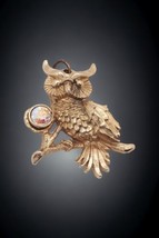 Vintage Japan Gold Tone Owl Necklace Pendant Aurora Borealis Marked Figural - £9.89 GBP
