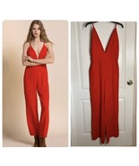Line &amp; Dot Vaughn Orange Red Plunge Neckline Jumpsuit Women’s Size S - $30.00