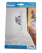 Janlynn Violets Stamped Cross Stitch Pillowcase Pair 20x30 Inch Cottage - $14.95