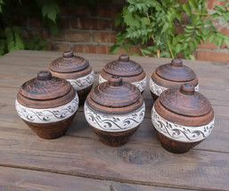 Baking Clay Pot w/ lid Stoneware Cookware Ceramic Honey pot Rustic bakin... - $50.22