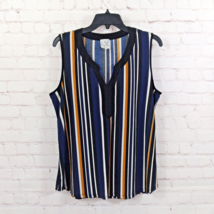 Naif Blouse Womens Large Blue Striped Sleeveless Stretch V Neck Career B... - $17.99