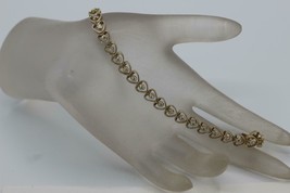Fine 14K Yellow Italy Gold Open Heart Link Diamond Tennis Bracelet 14.5 Gr - £983.94 GBP
