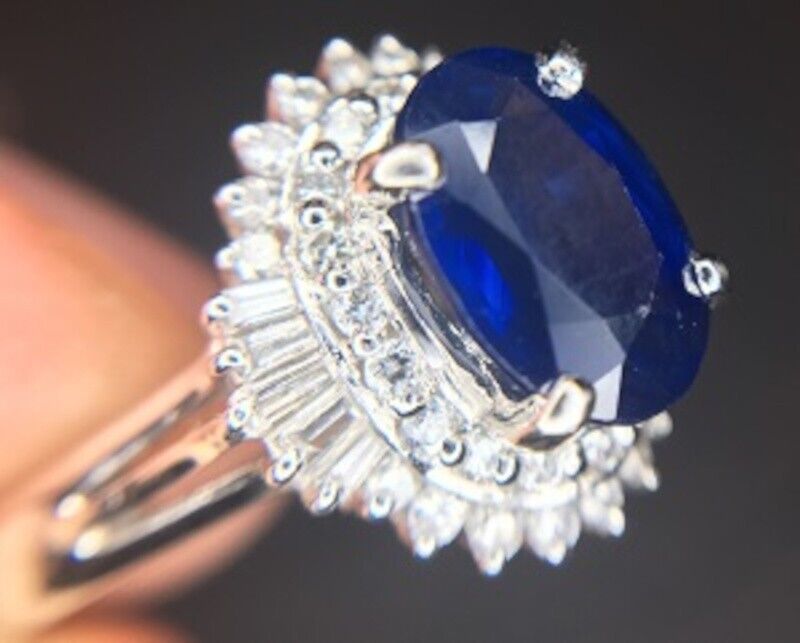Platinum 1.42ct Blue Genuine Natural Sapphire and Diamond Ring w/ Report (#J487) Item image 3