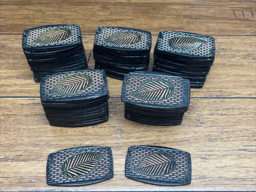 Primary image for Lot Of 70 Tooled & Dyed Leather Working Straps Green Leaf 3” X  1-7/8” Inches JD