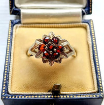 2Ct Round Cut Simulated Red Garnet Flower Engagement Ring 14k Yellow Gold Over - £112.91 GBP