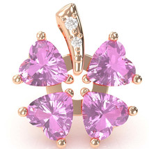 4 Leaf Clover Lab-Created Pink Sapphire Diamond Pendant In 14k Rose Gold - £360.02 GBP