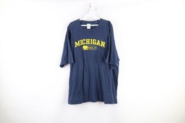 Vintage Mens 2XL Distressed Spell Out University of Michigan Golf T-Shirt Blue - £27.65 GBP
