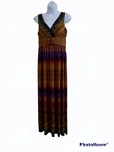 Maxi Dress Boho Studded Belt Earth Tones Size 6 Ronni Nicole - £12.82 GBP