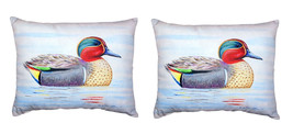 Pair of Betsy Drake Green Wing Teal No Cord Pillows 16 Inch X 20 Inch - £63.15 GBP