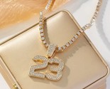 Baseball 14K Gol Plated Iced CZ Number Pendant Row Chain 20&quot; Necklace #23 - £23.26 GBP