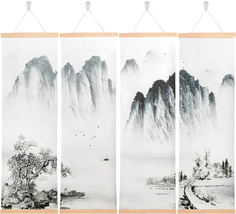 Landscape Painting 4 Pack, Chinese Traditional Wall Art, Fixed Wooden Hanging Sc - £32.06 GBP