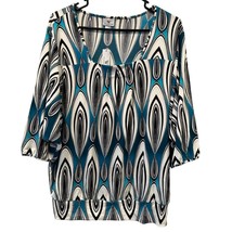 New Worthington Womens Blouse Large Blue White Black Abstract Polyester Stretch - £12.21 GBP